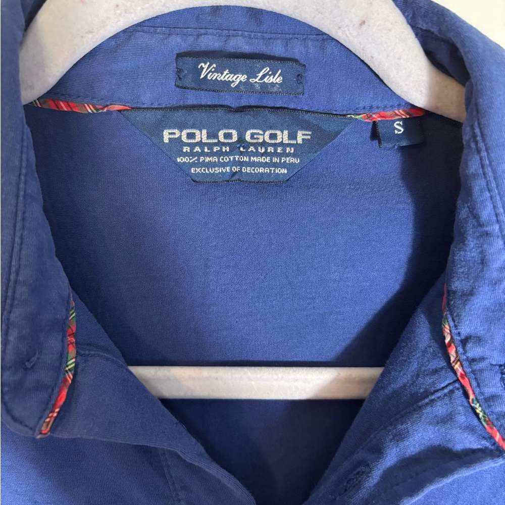 Polo Golf Ralph Lauren Vintage Lisle Polo Shirt Blue Size Small 100% Pima Cotton - Picture 3 of 3